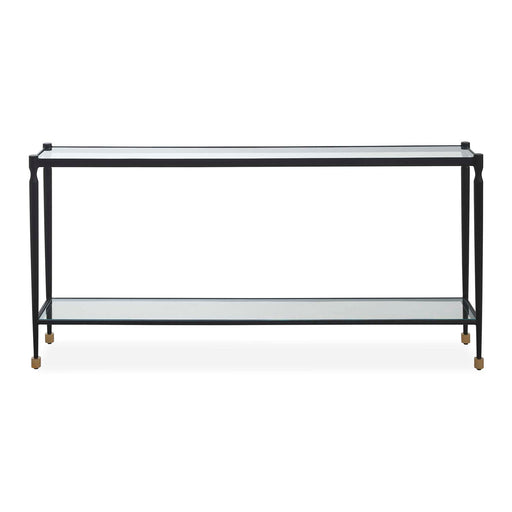 Uttermost Javana 60in Console Table | Iron Frame with Brass Accents and Tempered Glass Shelves | Entryway & Living Room | Model 51202