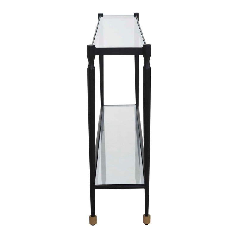 Uttermost Javana 60in Console Table | Iron Frame with Brass Accents and Tempered Glass Shelves | Entryway & Living Room | Model 51202