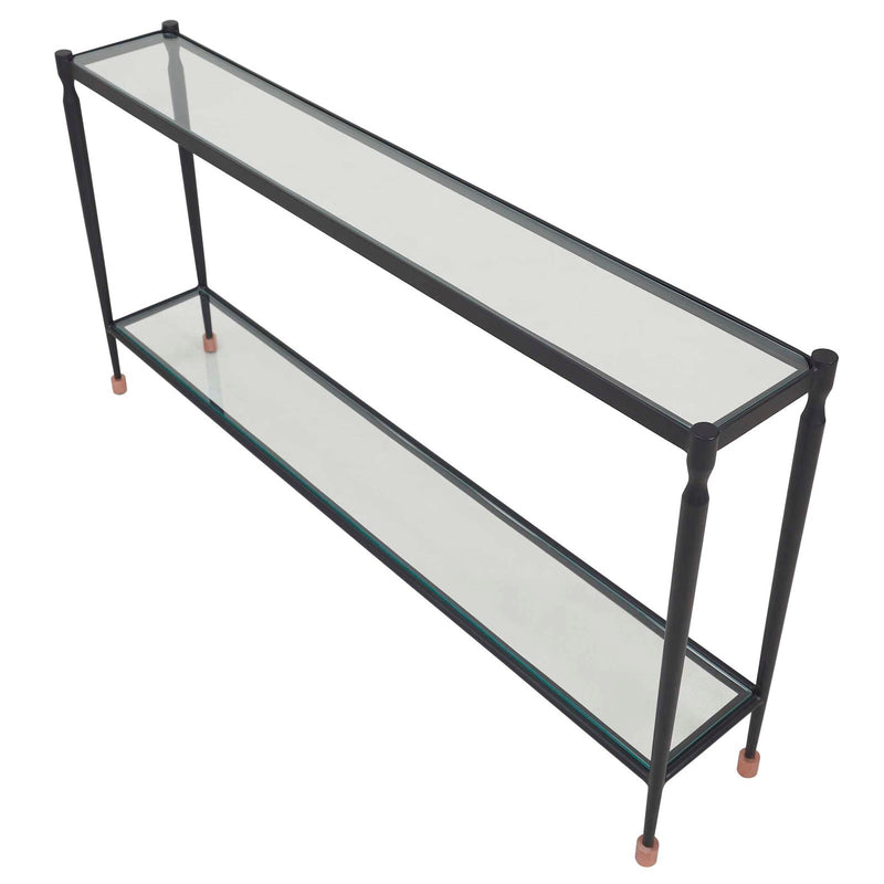 Uttermost Javana 60in Console Table | Iron Frame with Brass Accents and Tempered Glass Shelves | Entryway & Living Room | Model 51202