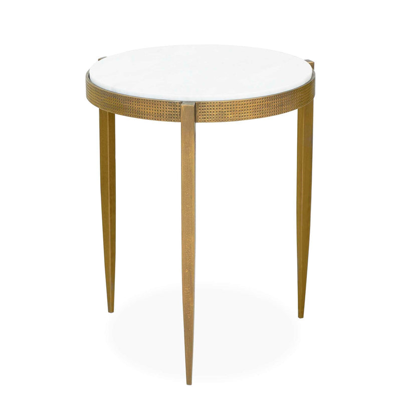 Uttermost Ocilla 18.5in Round Accent Table | Antique Brass Cast Iron and White Marble | Living Room & Entryway Side Table | Model 51203