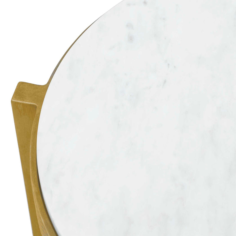 Uttermost Ocilla 18.5in Round Accent Table | Antique Brass Cast Iron and White Marble | Living Room & Entryway Side Table | Model 51203
