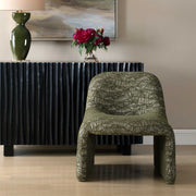 Uttermost Menlo 27.5in Accent Chair | Olive Green Graphic Fabric on Eucalyptus Wood | Living Room & Lounge Seating | Model 53148