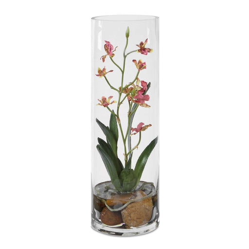 Uttermost Mariposa Pink Orchid | Soft Pink Blooms in Glass Vase with Faux Water & Stones | Tabletop Accent | 4.75 x 4.75 x 14.25 in | Model 60278