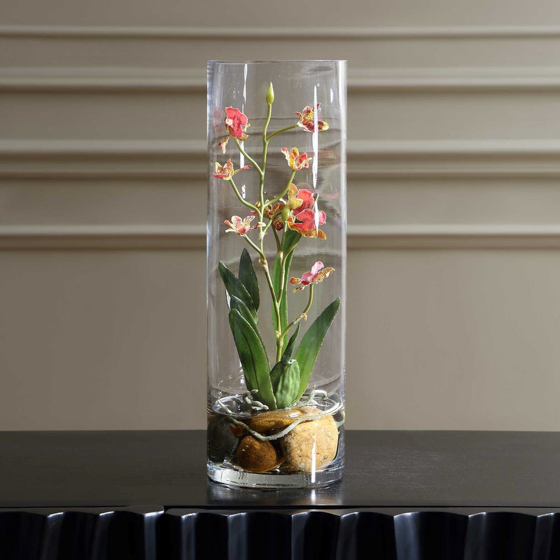 Uttermost Mariposa Pink Orchid | Soft Pink Blooms in Glass Vase with Faux Water & Stones | Tabletop Accent | 4.75 x 4.75 x 14.25 in | Model 60278
