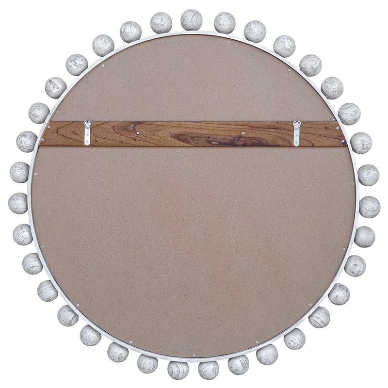 Uttermost Cyra 44in Round Wood Mirror | Solid Mahogany Spheres in Aged Ivory | Entryway & Bedroom Accent | 44 x 2.5 x 44 in | Model 8175