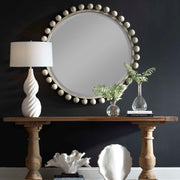 Uttermost Cyra 44in Round Wood Mirror | Solid Mahogany Spheres in Aged Ivory | Entryway & Bedroom Accent | 44 x 2.5 x 44 in | Model 8175
