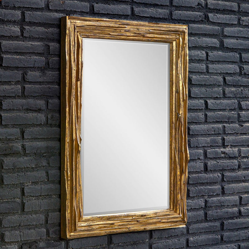 Uttermost Overlap Teak Wood Mirror, Antique Gold