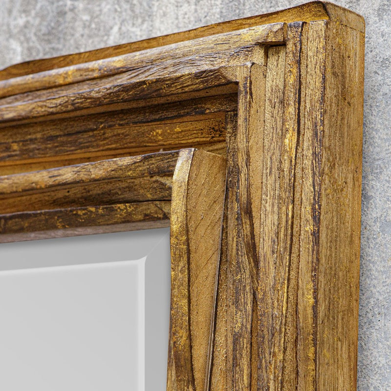 Uttermost Overlap Teak Wood Mirror, Antique Gold