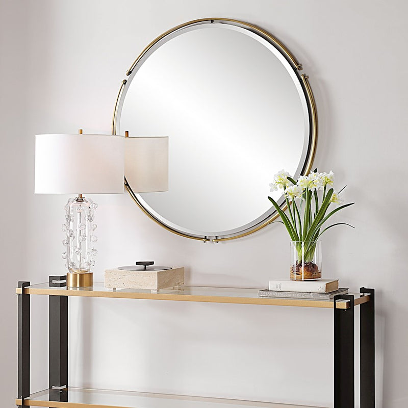Uttermost Wesley Round Mirror, Plated Antique Brass