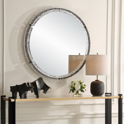 Uttermost Crystalline Round Mirror, Black/Brass