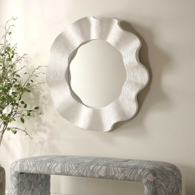 Uttermost Wave Length 40in Round White Mirror | Textured Matte White Frame | Entryway & Bathroom Accent | 40 x 5.12 x 40 in | Model 8286