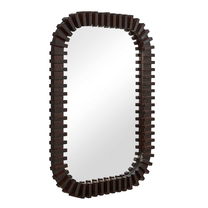 Uttermost Abram 30in Espresso Wood Mirror | Segmented Rubber Wood Frame | Entryway & Bathroom Wall Mirror | 30 x 2 x 42 in | Model 8383