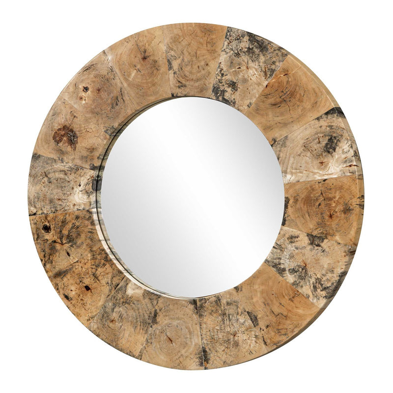 Uttermost Hiram 38in Round Tamarind Wood Mirror | Variegated Wood Frame | Entryway & Bathroom Wall Mirror | 38 x 1.2 x 38 in | Model 8391