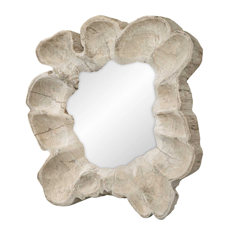 Uttermost Ariadne 28in Round Tamarind Wood Mirror | Bleached Wood Frame with Live Edge | Entryway & Bathroom Wall Mirror | Model 8409