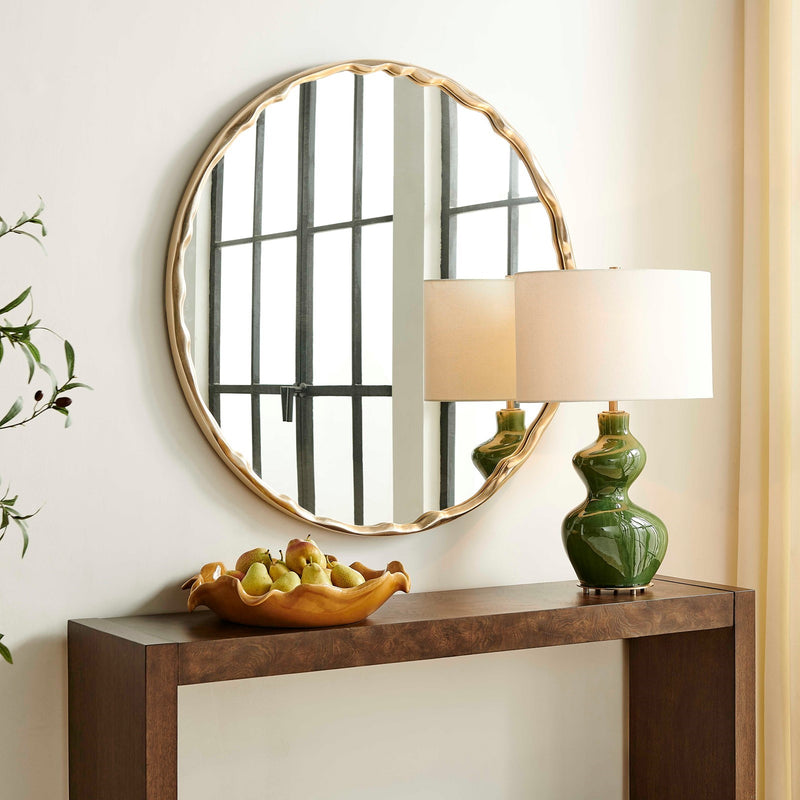 Uttermost Crinkle 40in Round Wall Mirror | Champagne Leaf Brass Gold | Entryway & Bedroom Accent | 40 x 40 x 1.5 in | Model 8413
