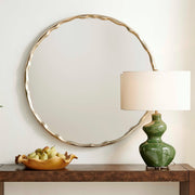 Uttermost Crinkle 40in Round Wall Mirror | Champagne Leaf Brass Gold | Entryway & Bedroom Accent | 40 x 40 x 1.5 in | Model 8413