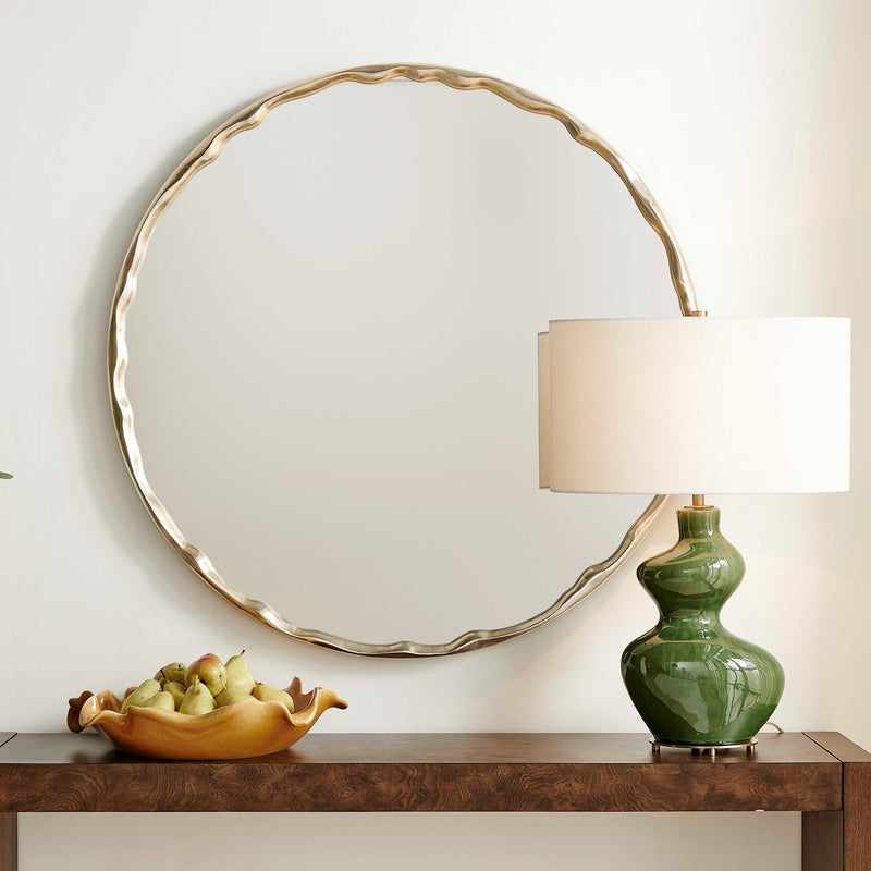 Uttermost Crinkle 40in Round Wall Mirror | Champagne Leaf Brass Gold | Entryway & Bedroom Accent | 40 x 40 x 1.5 in | Model 8413
