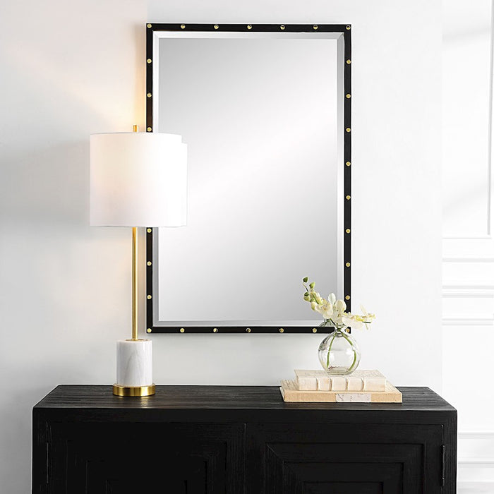Uttermost Benedo Industrial Vanity Mirror, Matte Black/Brass - 9935