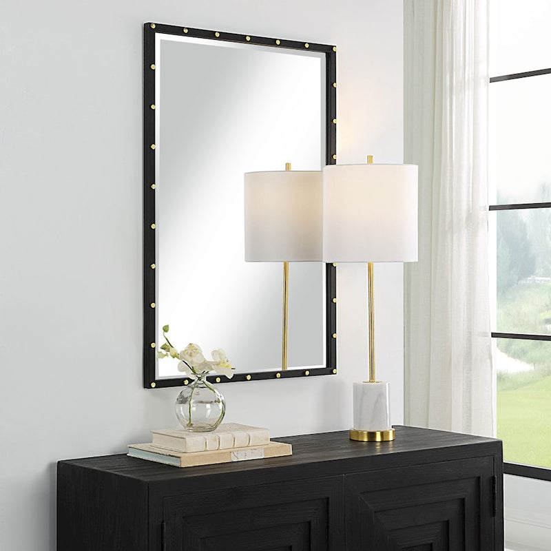 Uttermost Benedo Industrial Vanity Mirror, Matte Black/Brass