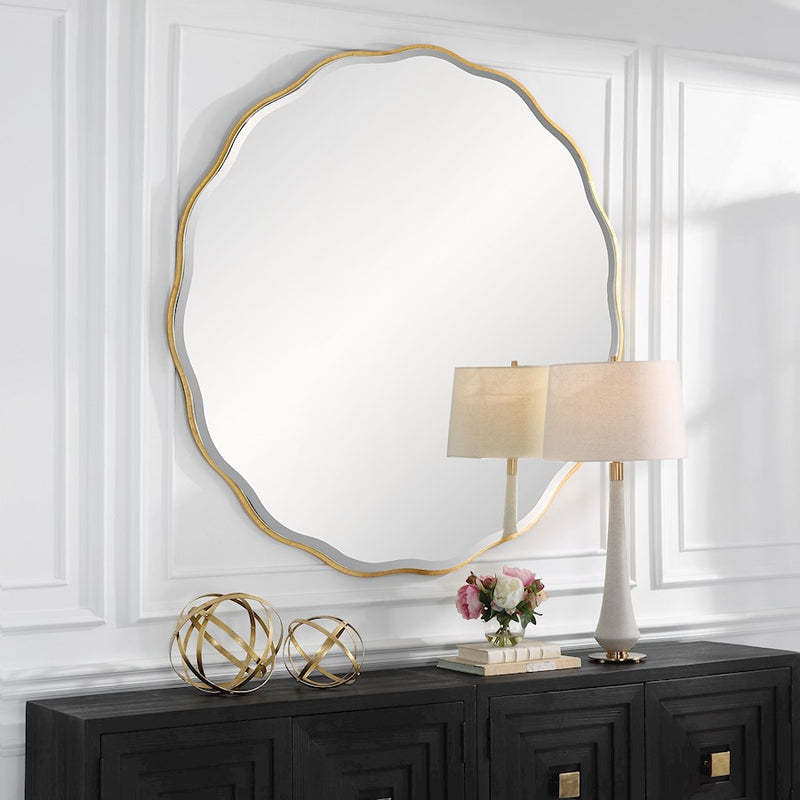 Uttermost Aneta Large Round Mirror, Aged Gold