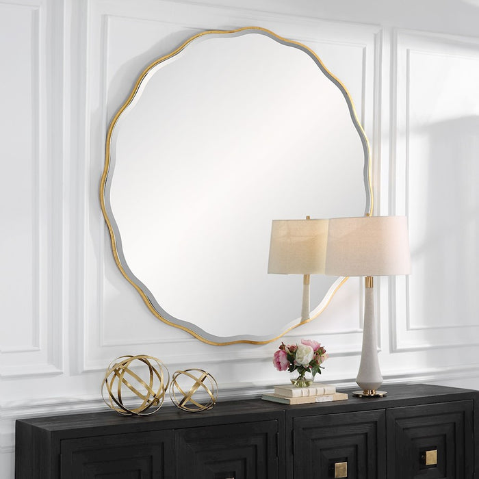 Uttermost Aneta Large Round Mirror, Aged Gold