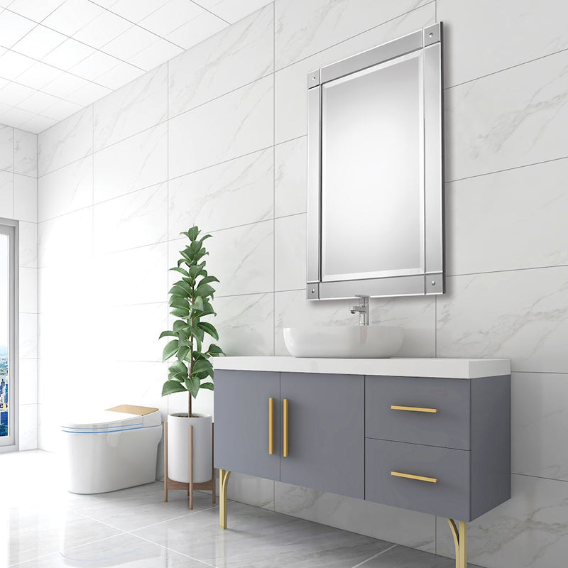 Haus Appeal Jenifer 36x24in Mirror | Frameless Beveled with Metal Corner Details | Entryway & Living Room Wall Mirror | 1in Bevel, 24x36in | Model W00401