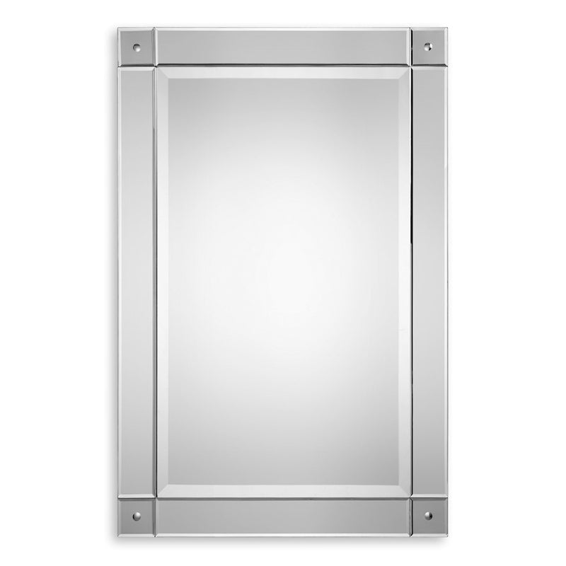 Haus Appeal Jenifer 36x24in Mirror | Frameless Beveled with Metal Corner Details | Entryway & Living Room Wall Mirror | 1in Bevel, 24x36in | Model W00401