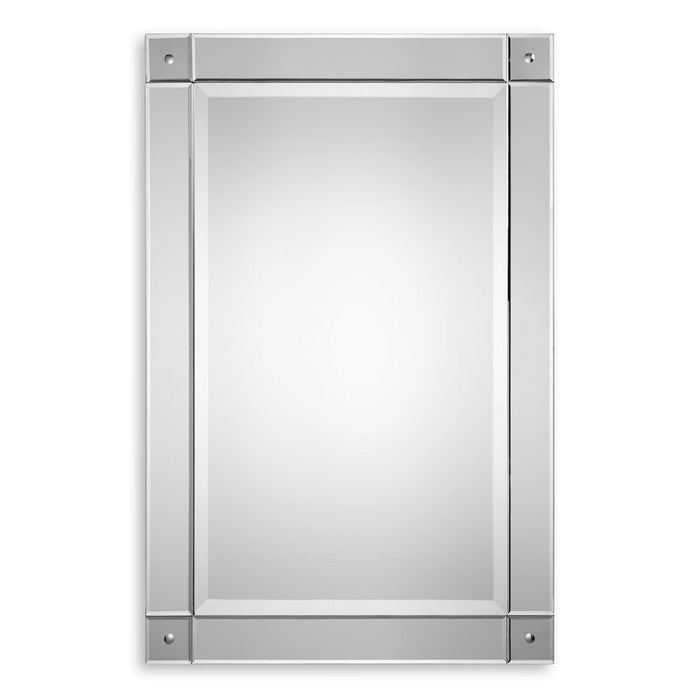 Haus Appeal Jenifer 36x24in Mirror | Frameless Beveled with Metal Corner Details | Entryway & Living Room Wall Mirror | 1in Bevel, 24x36in | Model W00401