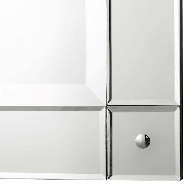Haus Appeal Jenifer 36x24in Mirror | Frameless Beveled with Metal Corner Details | Entryway & Living Room Wall Mirror | 1in Bevel, 24x36in | Model W00401