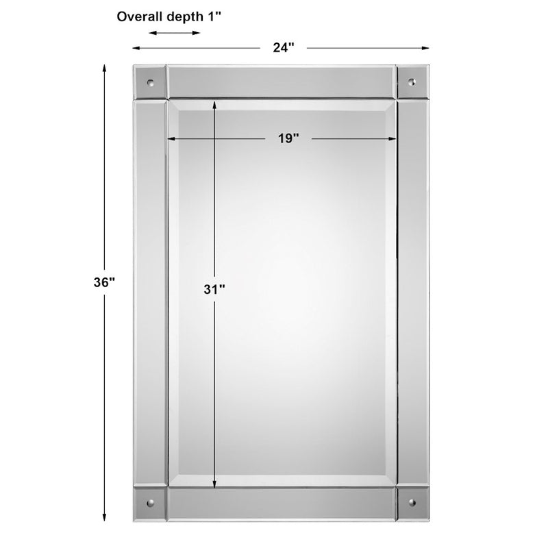 Haus Appeal Jenifer 36x24in Mirror | Frameless Beveled with Metal Corner Details | Entryway & Living Room Wall Mirror | 1in Bevel, 24x36in | Model W00401