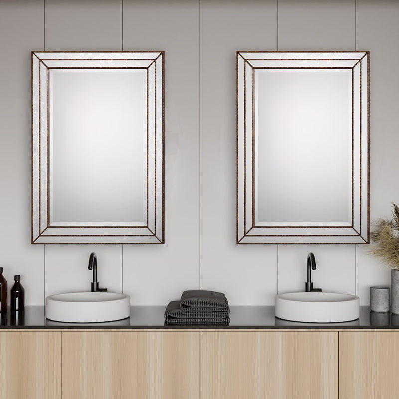 Haus Appeal Rainer 34x24in Wall Mirror | Metallic Bronze MDF with Mirror Inlays | Entryway & Bathroom Accent | 34 x 24 x 0.8 in, Vertical | Model W00403