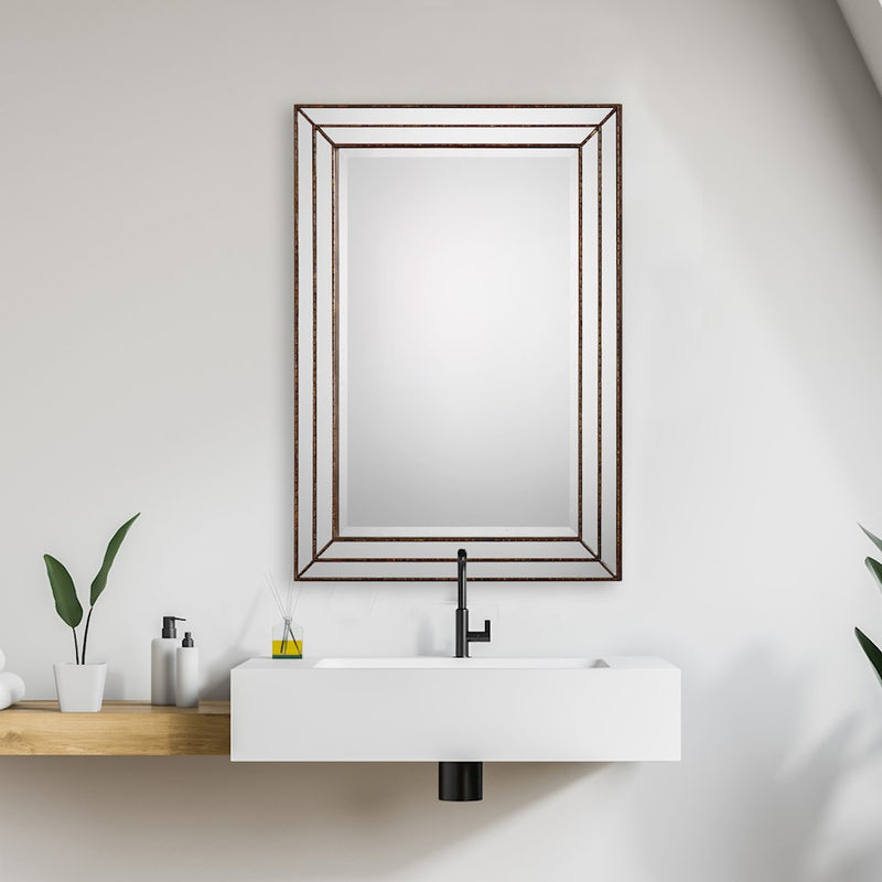 Haus Appeal Rainer 34x24in Wall Mirror | Metallic Bronze MDF with Mirror Inlays | Entryway & Bathroom Accent | 34 x 24 x 0.8 in, Vertical | Model W00403