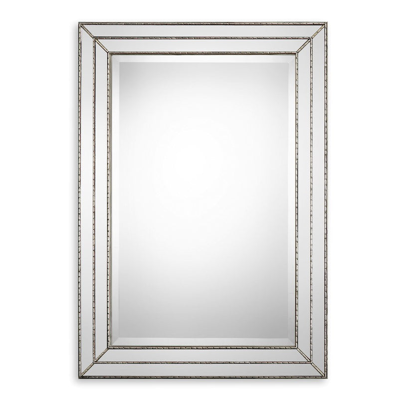 Haus Appeal Excellus 34x24in Mirror | Metallic Silver MDF with Mirror Inlays | Entryway & Bedroom Accent & Bedroom Mirror | 34 x 24 x 0.8 | Model W00404