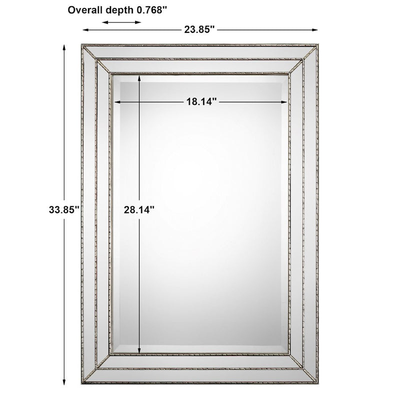 Haus Appeal Excellus 34x24in Mirror | Metallic Silver MDF with Mirror Inlays | Entryway & Bedroom Accent & Bedroom Mirror | 34 x 24 x 0.8 | Model W00404