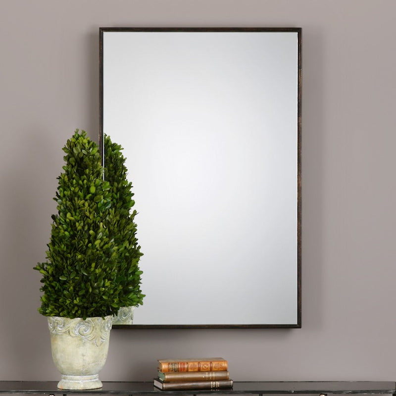 Haus Appeal Trenton 36x24in Wall Mirror | Oil Rubbed Bronze Metal & Wood Frame | Vanity & Entryway Mirror | 24 x 36 x 1 in, Floating Effect | Model W00412