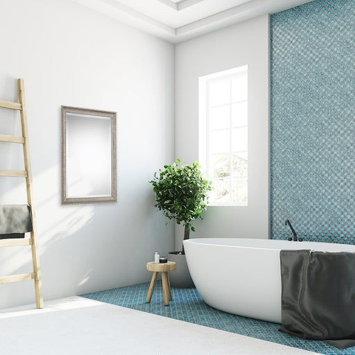 Haus Appeal Lincroft 34x24in Mirror | Textured Metallic Silver with Light Gray Wash | Entryway & Living Room Accent | 1in Bevel | Model W00413