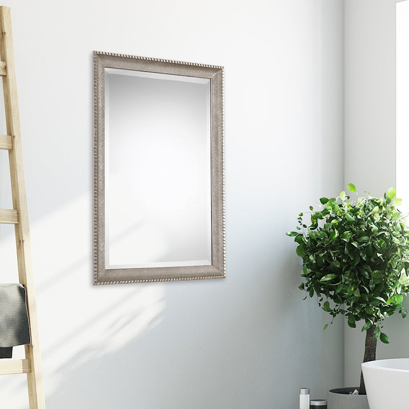 Haus Appeal Lincroft 34x24in Mirror | Textured Metallic Silver with Light Gray Wash | Entryway & Living Room Accent | 1in Bevel | Model W00413