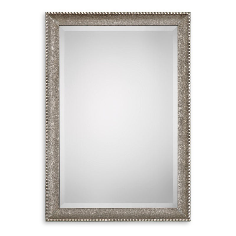 Haus Appeal Lincroft 34x24in Mirror | Textured Metallic Silver with Light Gray Wash | Entryway & Living Room Accent | 1in Bevel | Model W00413