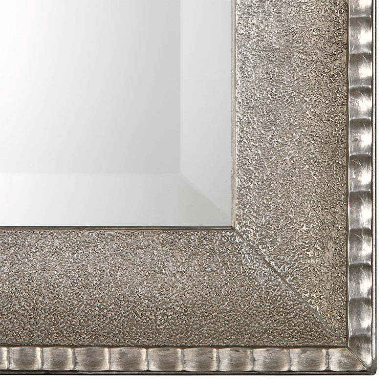 Haus Appeal Lincroft 34x24in Mirror | Textured Metallic Silver with Light Gray Wash | Entryway & Living Room Accent | 1in Bevel | Model W00413