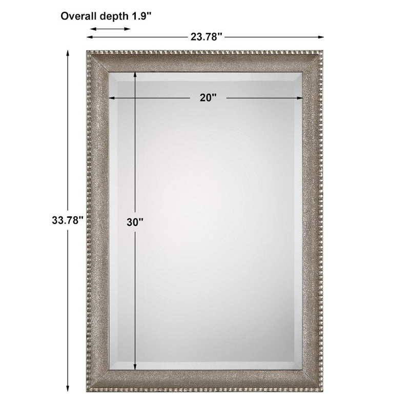 Haus Appeal Lincroft 34x24in Mirror | Textured Metallic Silver with Light Gray Wash | Entryway & Living Room Accent | 1in Bevel | Model W00413