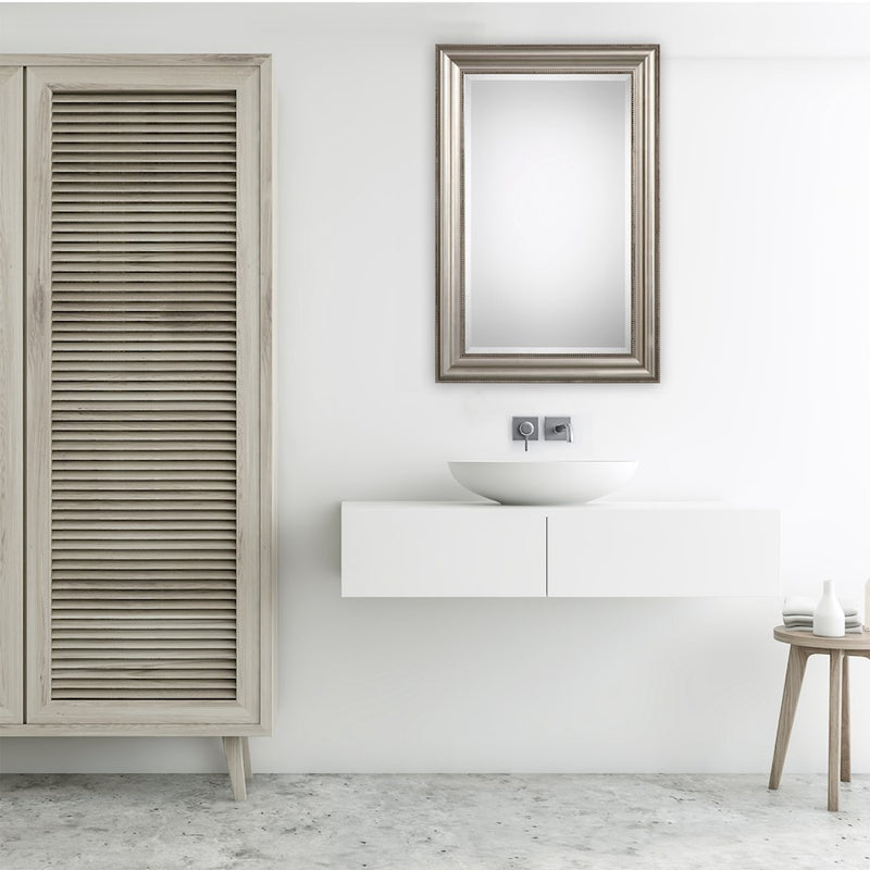 Haus Appeal Brookhaven 36x24in Wall Mirror | Lightly Antiqued Champagne Silver Leaf Wood Frame | Living Room, Bedroom & Entryway | 24 x 36in | Model W00416