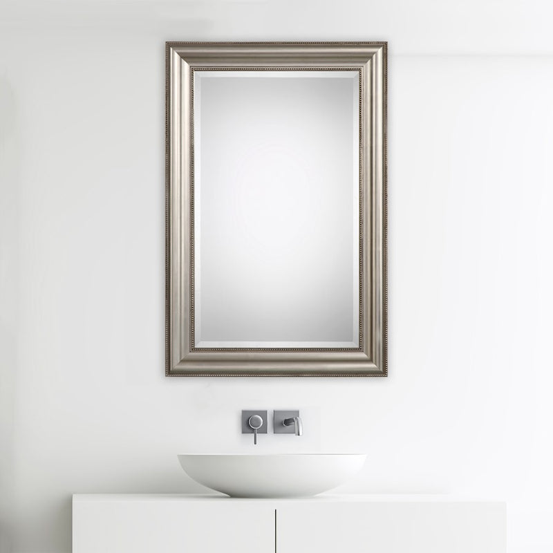 Haus Appeal Brookhaven 36x24in Wall Mirror | Lightly Antiqued Champagne Silver Leaf Wood Frame | Living Room, Bedroom & Entryway | 24 x 36in | Model W00416