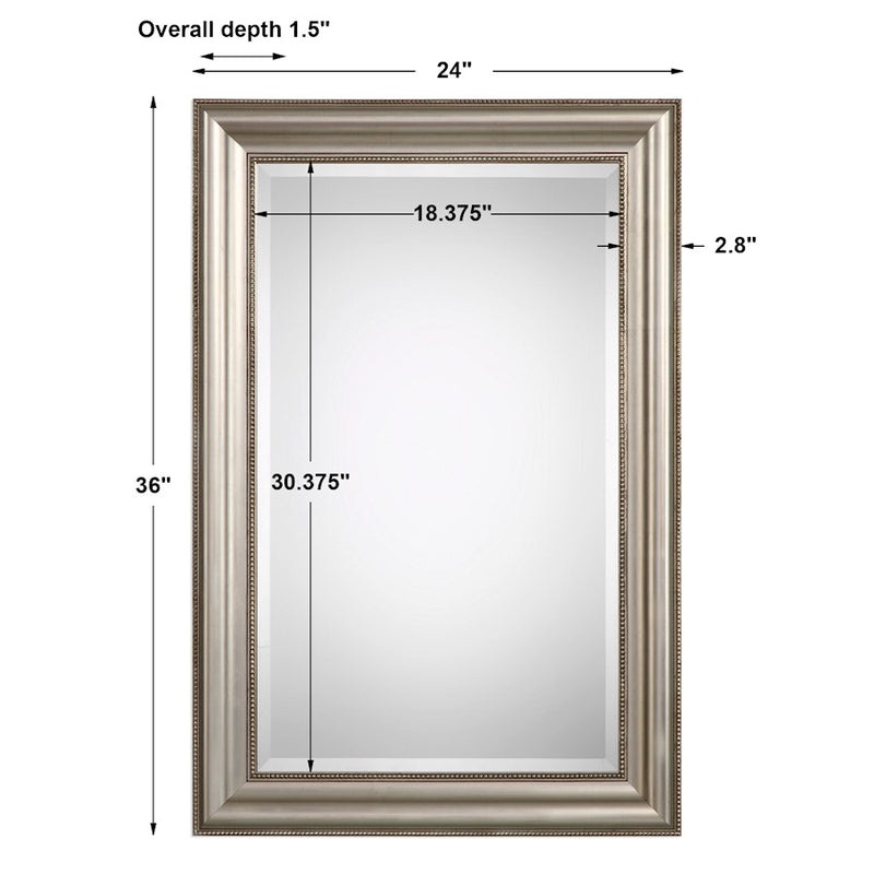 Haus Appeal Brookhaven 36x24in Wall Mirror | Lightly Antiqued Champagne Silver Leaf Wood Frame | Living Room, Bedroom & Entryway | 24 x 36in | Model W00416