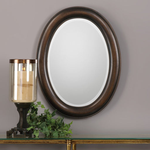 Haus Appeal Madeline 29x22in Oval Mirror | Dark Bronze & Antique Gold Polystyrene | Entryway & Living Room Accent | 1in Bevel, Vert/Horiz Hang | Model W00425