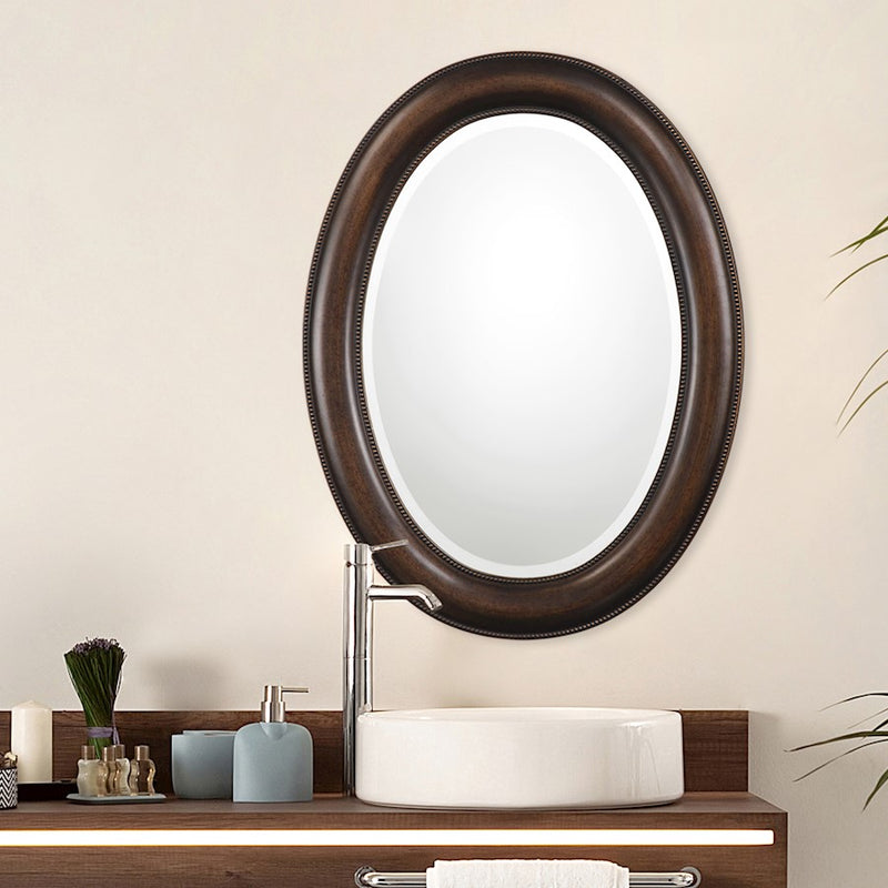 Haus Appeal Madeline 29x22in Oval Mirror | Dark Bronze & Antique Gold Polystyrene | Entryway & Living Room Accent | 1in Bevel, Vert/Horiz Hang | Model W00425
