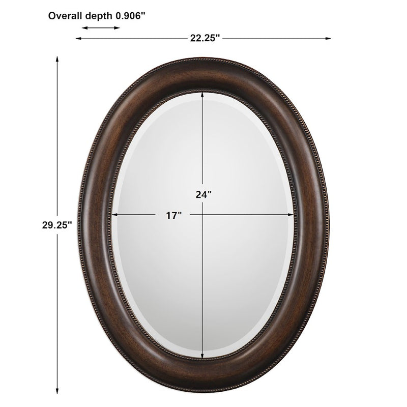 Haus Appeal Madeline 29x22in Oval Mirror | Dark Bronze & Antique Gold Polystyrene | Entryway & Living Room Accent | 1in Bevel, Vert/Horiz Hang | Model W00425