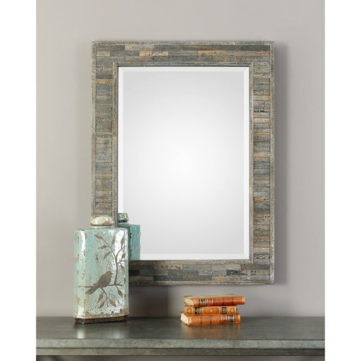 Haus Appeal Simbsbury 27x37in Wall Mirror | Rustic Weathered Pine & Dark Slate Finish | Entryway & Living Room Accent | Model W00428