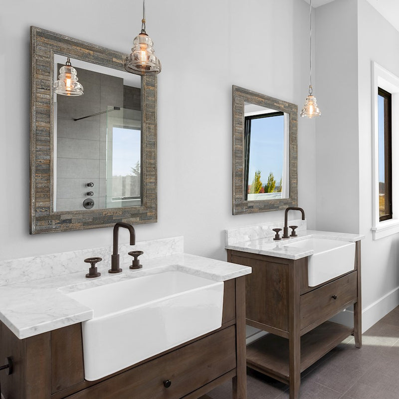 Haus Appeal Simbsbury 27x37in Wall Mirror | Rustic Weathered Pine & Dark Slate Finish | Entryway & Living Room Accent | Model W00428