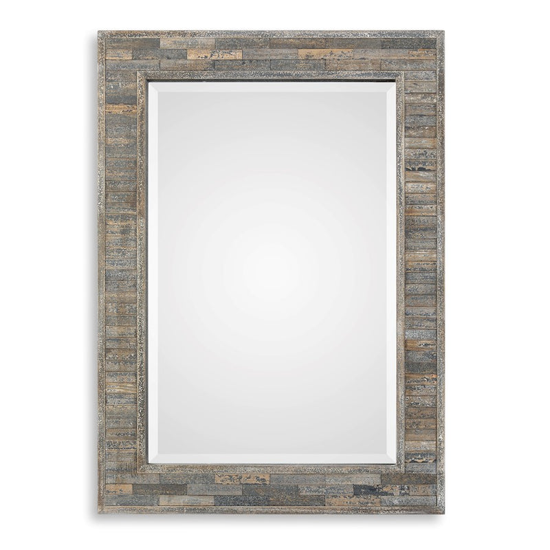 Haus Appeal Simbsbury 27x37in Wall Mirror | Rustic Weathered Pine & Dark Slate Finish | Entryway & Living Room Accent | Model W00428