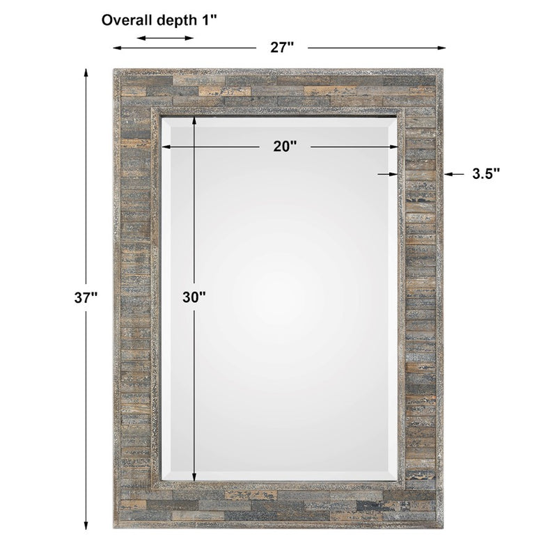 Haus Appeal Simbsbury 27x37in Wall Mirror | Rustic Weathered Pine & Dark Slate Finish | Entryway & Living Room Accent | Model W00428